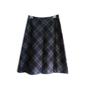 Dark Academia Gray Wool Blend Plaid A-line Skirt